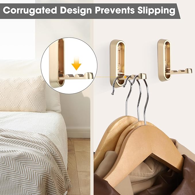 Dntorx Folding Wall Hooks, 4 Pcs Foldable Gold Coat Hooks Heavy Duty Foldable Hook Bathroom Towel Hooks Robe Hooks Wall Mount