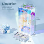 Lolalet Necklace Holder Organizer, Acrylic Jewelry Organizer with 24 Hooks, Rotating Clear Necklaces Display Box with Built-i