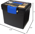 Storex Portable File Box, with Lockable XL Supply Storage Lid and Carry Handle, Black/Blue, 10.9 x 11 x 13.25 Inches, 2-Pack 