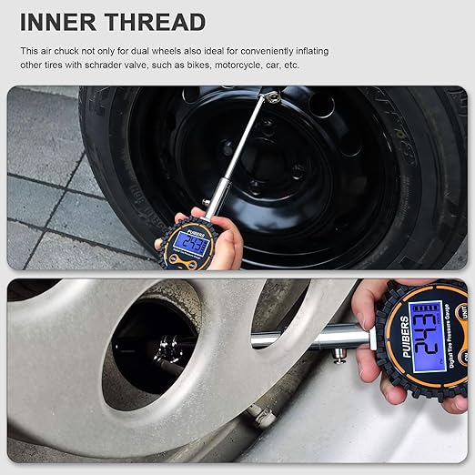 Semi Truck Tire Pressure Gauge Digital 200 PSI, Heavy Duty Dual Head Tire Guage and Backlight LCD Display, Digital Pressure Gauges Certified ANSI B40.1 for Car, Truck, SUV
