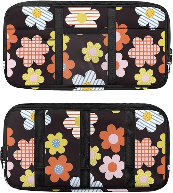 Car Sun Visor Organizer,Hippie Flower Theme Truck Visor Organizer Elastic Bands Organizes Essentials for Cards, Pens and Document