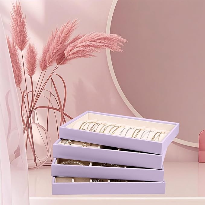 LANDICI Stackable Jewelry Organizer Trays 4 Set,PU Leather Jewelry Organizer Drawer,Jewelry Storage Display Tray for Earring 