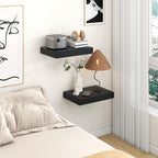 Deep Floating Shelves | 16 Inch Black Floating Shelves Set of 2 | 12 Inch Deep Black Wall Shelves | Deep Shelves for Living R
