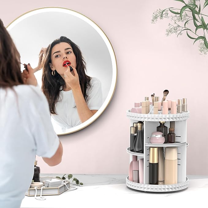 Rotating Makeup Organizer, 360° Spinning Skincare Organizers, Adjustable Layer Cosmetic Storage Lazy Susan Makeup Organizers 