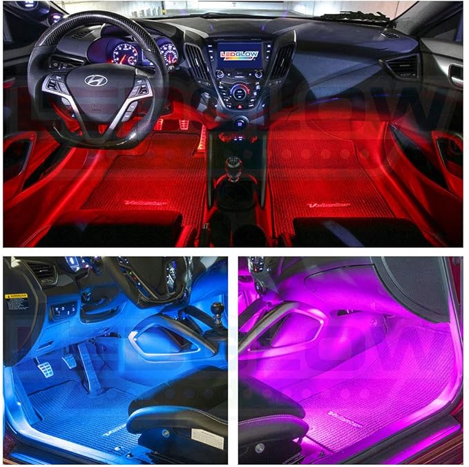 LEDGlow 6pc Flexible Million Color Multi-Color LED Interior Footwell Underdash Neon Lighting Kit for Cars & Trucks - 15 Solid Colors - 10 Unique Patterns - Music Mode - Includes Control Box & Remote