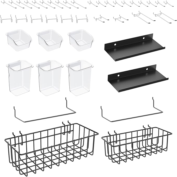 Peg Board Accessories Kit,Pegboard Hooks Assortment with Bins,Cups,Wire Baskets,Paper Towel Holder Can be Used for Pegboard G
