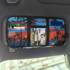 Coconut Tree Zippered Clip on Sun Visor Organizer for Car with Picture Holder Car Sun Visor Glasses Storage Box with Straps and Pockets Easy Installation Universal Fit for Most Cars SUV