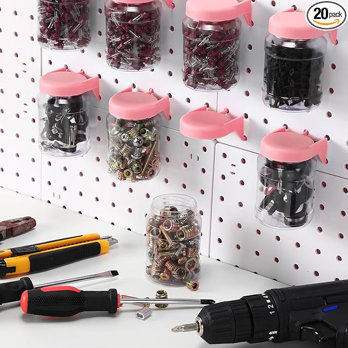 Unittype 20 Set Pegboard Organizer Accessories Peg Boards Jars with Lids Plastic Pegboards Bins Storage Containers Clear Peg 