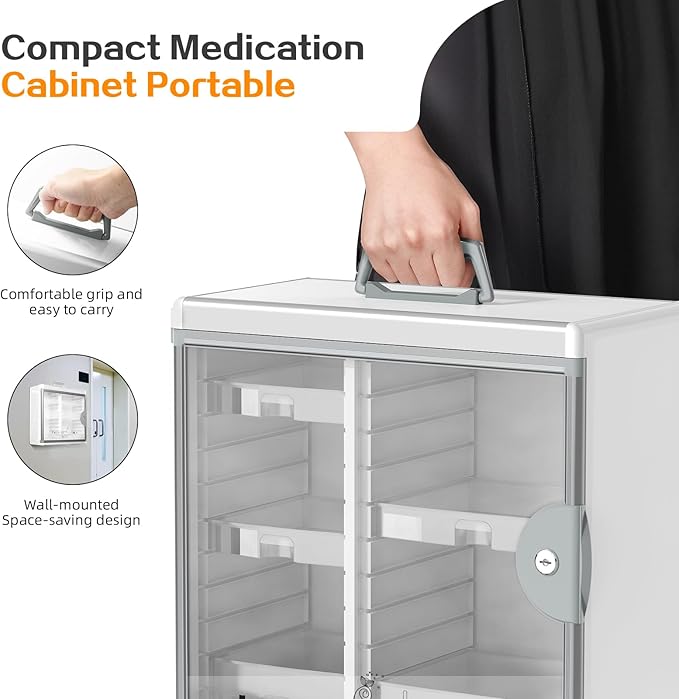 Glosen Medicine Cabinet Locking Medicine Cabinet Wall Mounted【 Silver 13.6 x 13.4 x 6.5 Inch 】 Portable Storage Container Big