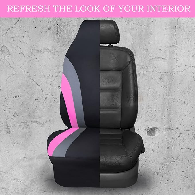 Outlet Line Rider Universal Fit High Back Two Front Car Seat Cover Set,Airbag Compatible (Two Front seat Cover, Pink)