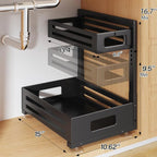 1 Pack Under Sink Organizer,Pull Out Cabinet Organizer with Smooth Cylindrical Rail,Metal Slide Out Drawer for Kitchen Bathro