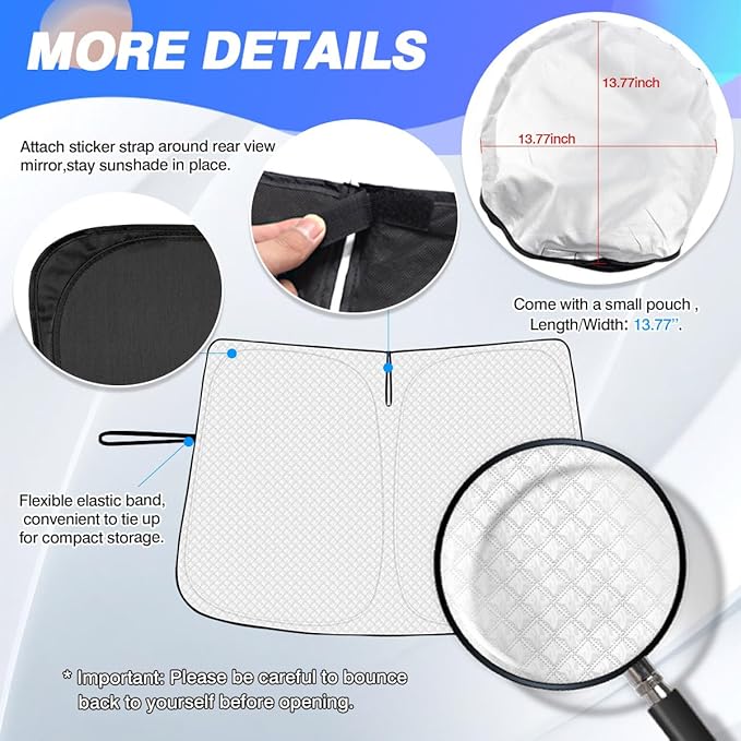 Windshield Sun Shade for Toyota Highlander 2020-2025 2026 Accessories Thicken 6-Layer Front Window Sunshade Cover Sun Visor Protector Foldable Block UV Rays Keep Vehicle Cool