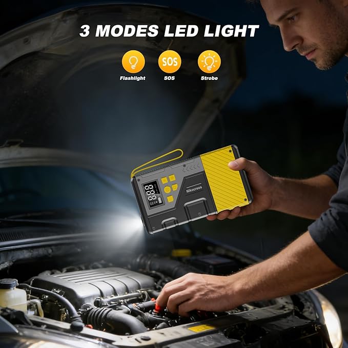 Portable Car Jump Starter with Air Compressor for Emergencies,3000A Peak and 150 PSI Max,for 12L Gas & 10L Diesel