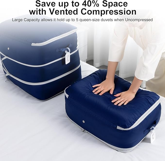 Comforter Storage Bag - Large Capacity Blanket Storage Bags 3-Layer Ultra Space Saving Self Compression Organizer, Washable C