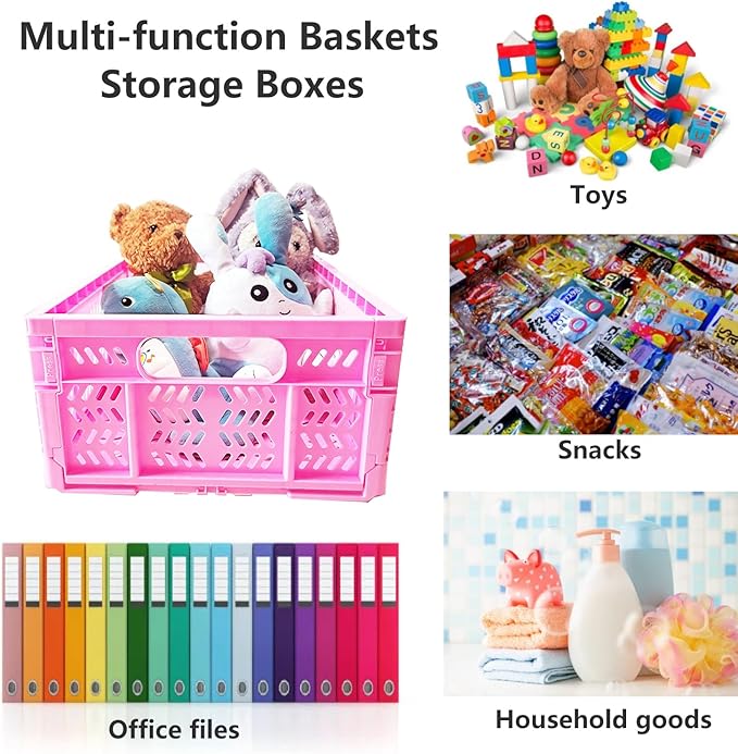 20L Folding Crate, 4Pack Plastic Storage Baskets Organizer for Home and Office,Collapsible Storage Crates for Home Office and