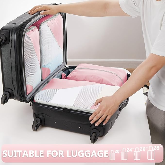 8 Set Packing Cubes for Travel, Gifts for Women Mom,Anti-Tearing Suitcase Organizer for Luggage with Shoe & Hanging Toiletry 
