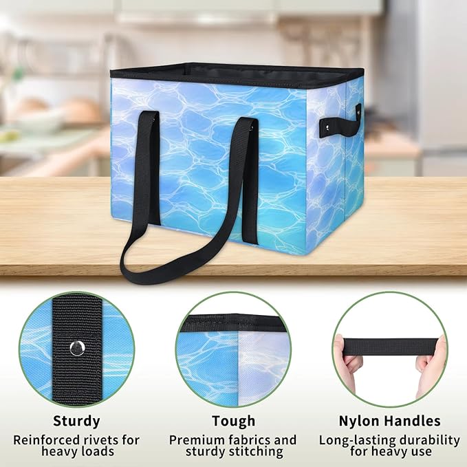Reusable Grocery Bags Heavy Duty Shopping Bags Foldable Large Tote Bags with Long Handles & Hard Bottom