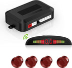 Wireless Parking Sensor, Reverse Radar System with 4 Car Backup Sensors, Wireless LED Distance Display with Sound Warning + 4 Flit Red Color Car Parking Sensor for Auto Vans RV Trailer