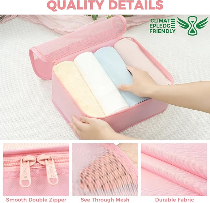 BAGAIL 9 Set Packing Cubes with Packing List Luggage Packing Organizers for Travel Accessories (Pink)