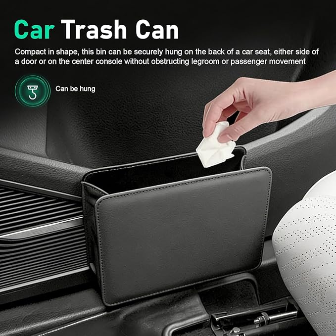 Car Trash Can, Foldable Hanging Garbage Bin with Trash Bag, Waterproof Open-top Door Side Storage Can, Multi-function Back Seat Organizer for Most Cars SUVs Trucks (Black)