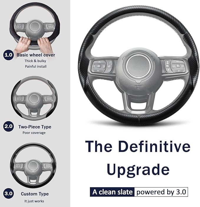 3-Piece Carbon Fiber Steering Wheel Cover, Custom Fit for Jeep Wrangler 2018-2026 Gladiator 2020-2026,Quick Install Ultra-Thin & Non-Slip,Interior Car Accessories for Men Women(Matte Black)