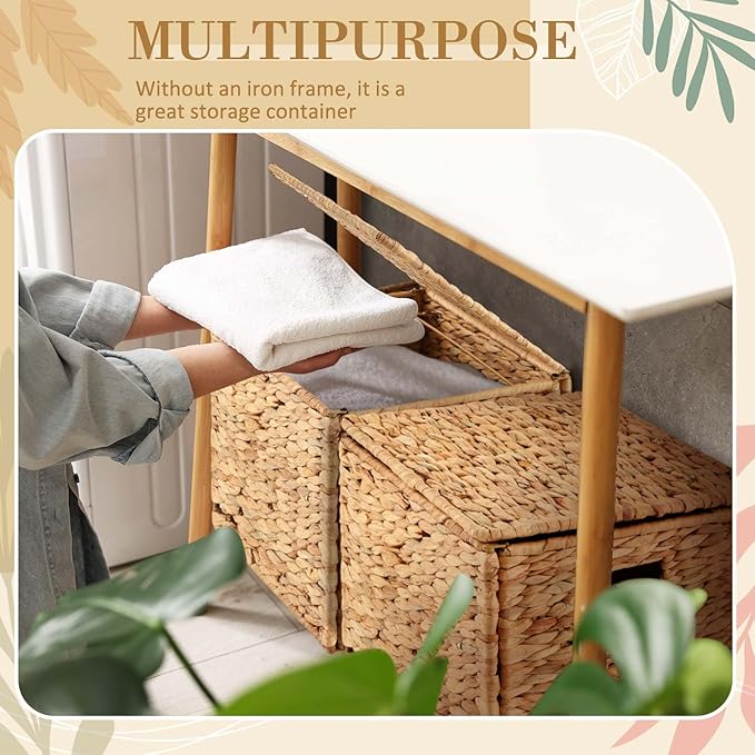 Jingmore 1 Pack Large Decorative File Box Water Hyacinth Letter/Legal Size File Organizer with Lid Collapsible Hand Woven Fil