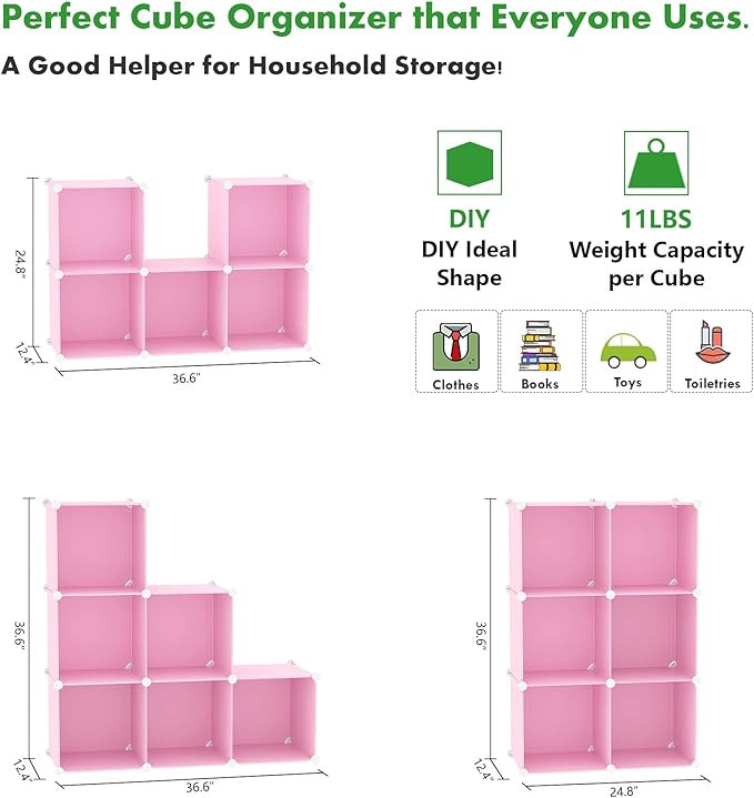 C&AHOME Cube Storage Organizer, 6-Cube Shelves Units, Closet Cabinet, DIY Plastic Modular Book Shelf, Ideal for Bedroom, Livi