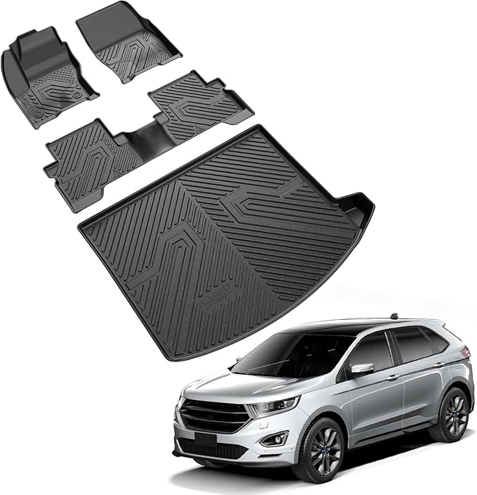 LASFIT Floor Mats and Cargo Liner for Ford Escape 2013-2019 All Weather Protector TPE Custom Fit Car Floor Liners, 1st & 2nd Row & Trunk Mat Combo Set, 4PCS Black