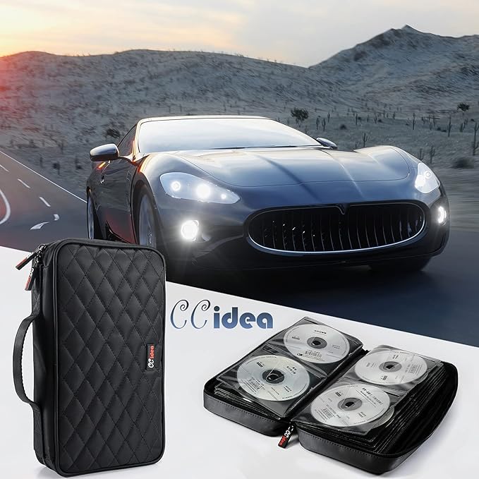 CCidea 96 Capacity CD/DVD Case Holder Portable Wallet Disc Storage Binder for Car, Home, Travel (96-Black) Specials