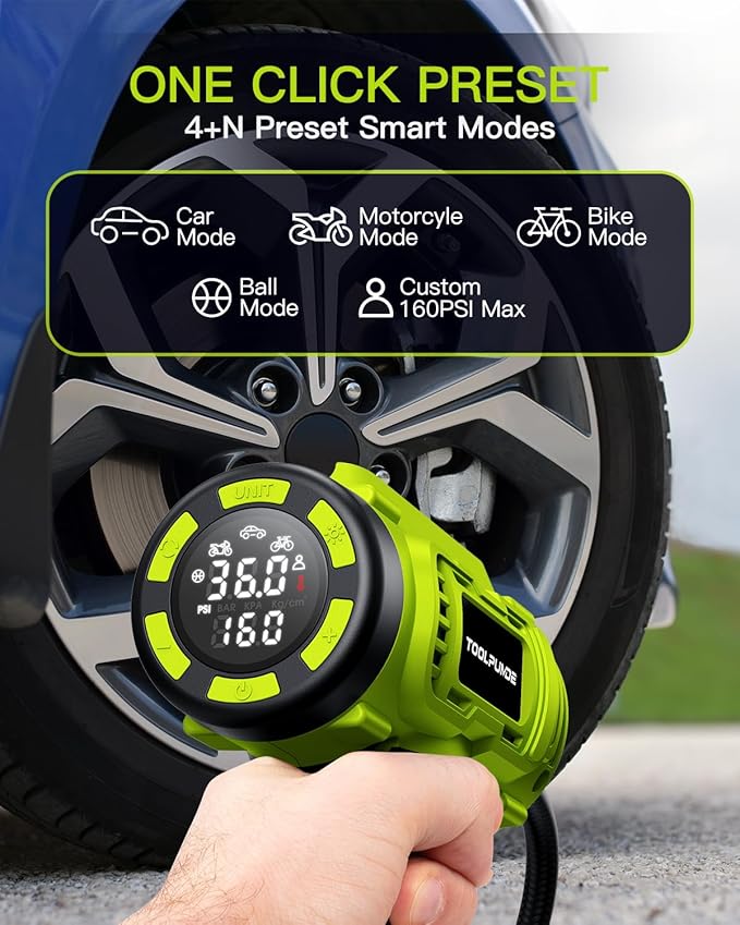 Upgraded Tire Inflator Portable Air Compressor, 5X Faster Inflation, 21V Rechargeable Battery Powered Car Tire Pump w/12V DC Adapter, Large LED HD Display, Air Pump for Car Tires