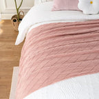 BATTILO HOME Blush Throw Blanket with Tassels, Pink Knit Blanket for Home Decor, Boho Style Textured Knitted Decorative Twin 