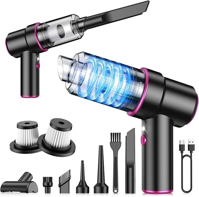 CODN Handheld Car Vacuum Portable Cordless 12000PA, 2 in 1 Handheld Vacuum Cleaner and Air Duster with Multi-Nozzles and LED 