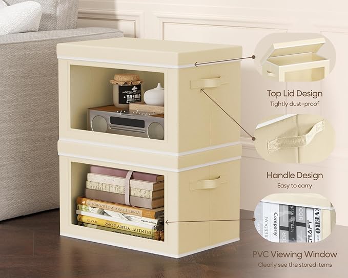 Homsorout Collapsible Storage Bins with Lids - Stackable Storage Boxes with Window, 15.7 Inch Fabric Organizing Bins for Clos