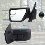 Left Driver Side Door Mirror Compatible With 2021 2022 2023 2024 2025 2026 Ford F150 With Power Glass Manual Folding Heated Matte Black Replace#ML3Z17683UA(5Pins)