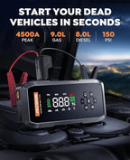 Car Battery Jump Starter with Air Compressor 4500A Powerful Battery Jumper Starter Portable with 150PSI Auto-Pause Pump 12V
