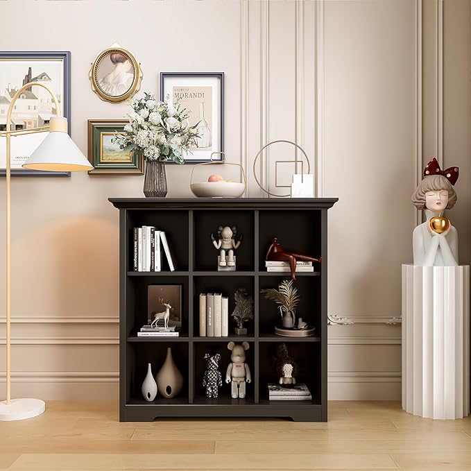 OSCHF Cube Storage Bookcase with Base - Wooden 3 Tiers Floor Standing Open Shelf Cabinet for Home and Office, 9-Cube Lattice 