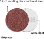 130 PCS 3 Inch Sanding Discs, MAPRIAL 3 Inch Hook and Loop Sanding Disc 240 Grit Sandpaper Assortment for Drill Sander Attachment, Grinder Rotary Tools, Woodworking, Wood Furniture