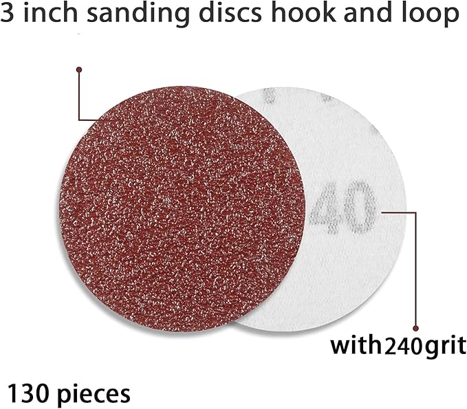 130 PCS 3 Inch Sanding Discs, MAPRIAL 3 Inch Hook and Loop Sanding Disc 240 Grit Sandpaper Assortment for Drill Sander Attachment, Grinder Rotary Tools, Woodworking, Wood Furniture