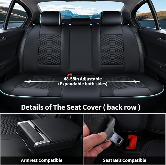 Coverado Leather Seat Covers, Car Seat Covers Full Set, Nappa Leather Seat Covers for Cars, Car Seat Protector Waterproof, Bl