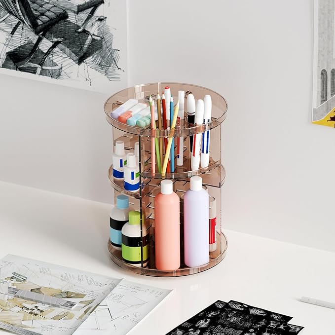 Rotating Makeup Organizer Countertop, DIY Adjustable Trays Spinning Skincare Organizers, Cosmetic Display Shelf with Perfume 