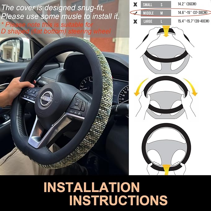 PINCTROT D Shaped Chenille Leather Steering Wheel Cover, Soft Mottled Colors, Sweat-Proof, Non-Slip Grip, All-Season Comfort,