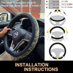 PINCTROT D Shaped Chenille Leather Steering Wheel Cover, Soft Mottled Colors, Sweat-Proof, Non-Slip Grip, All-Season Comfort,