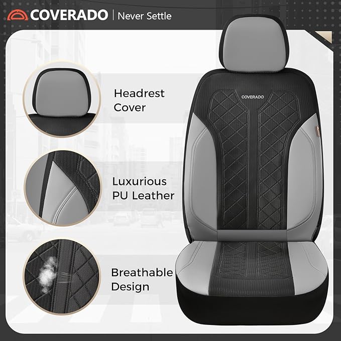 Coverado Leather Car Seat Cover for 2 Seats Front Seat Covers Waterproof Seat Covers 2-Pack Luxury Car Seat Protectors Univer