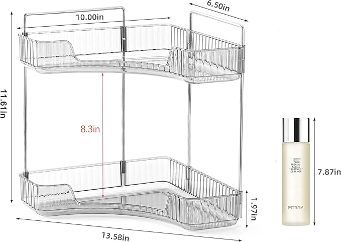 INVSSENE Corner Bathroom Countertop Organizer, 2 Tiers Vanity Trays for Counter, Makeup Organizers, Perfume Tray, Kitchen Spi