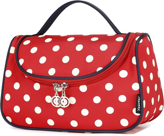 Yeiotsy Travel Cosmetic Bag for Women – Polka Dot Makeup Bag Organizer & Hanging Toiletry Bag