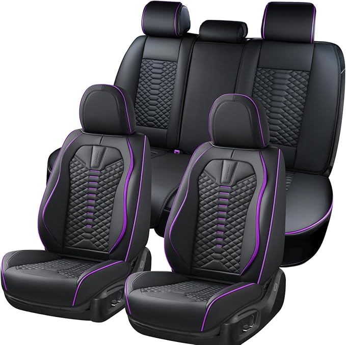 Coverado Leather Seat Covers, Car Seat Covers Full Set, Nappa Leather Seat Covers for Cars, Car Seat Protectors Waterproof, 5