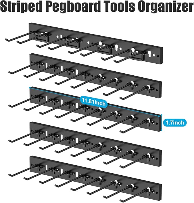 CCCEI 5 Modular Pegboard Strip Storage, Metal Peg Slat Wall Mount for Garage, Basement, Garden, Laundry Room Organization. Fl