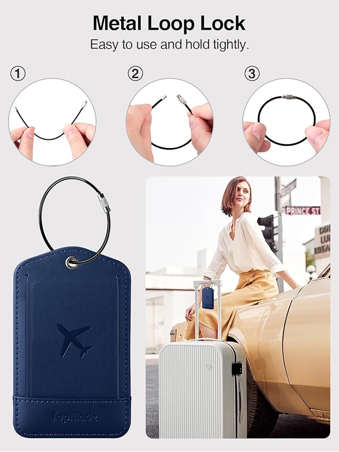 TopMade Smart Luggage Tag with Find My, Premium Leather Luggage Tags for Suitcase, Travel Bags, Backpacks, Anti-Lost Suitcase