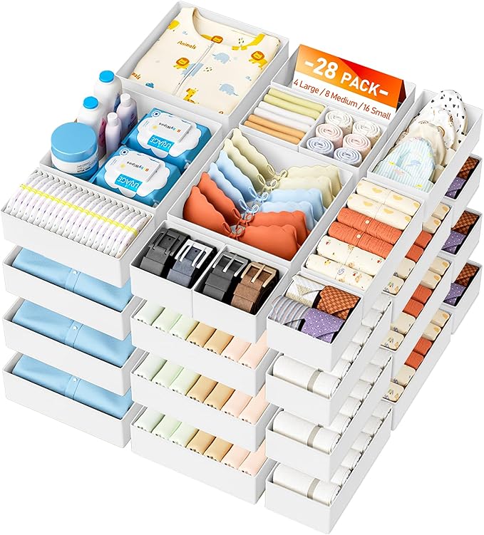 DIMJ Drawer Organizer Clothes 28 Pack - Foldable Baby Organizers and Storage Dresser Organizer for Bedroom, Closet Nursery Or