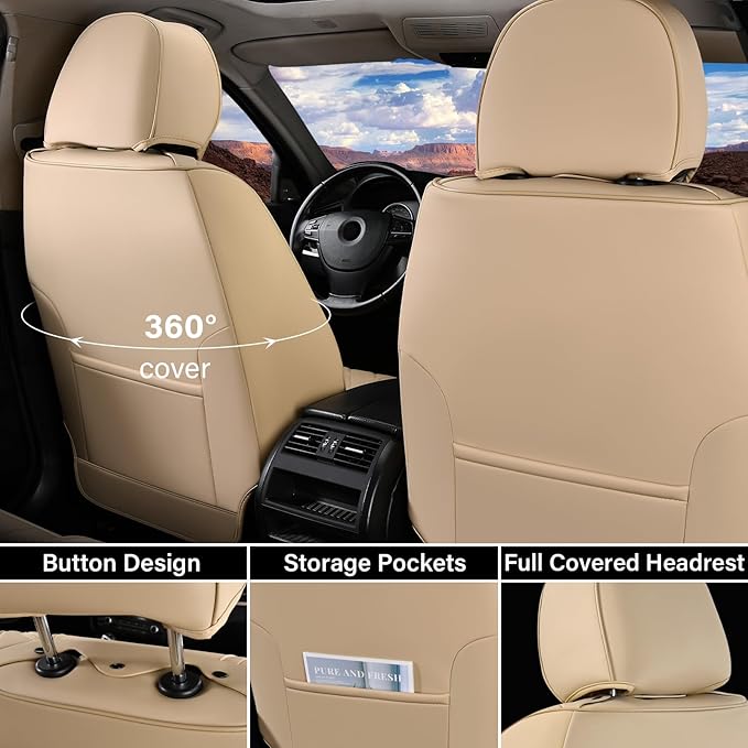 Coverado Front and Back Seat Covers for Cars, Automotive Seat Covers for Trucks, Nappa Leather Car Seat Covers, 5 Seats Water